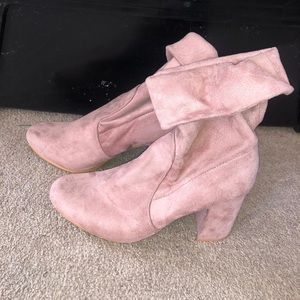 Pastel pink suede sock booties